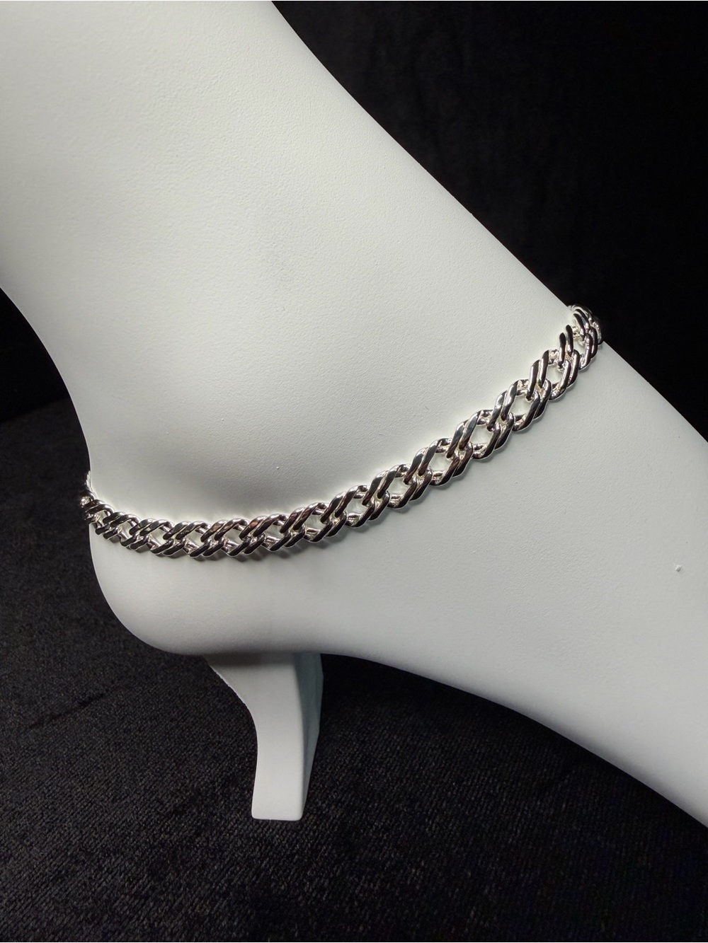 Silver Tone Double Cuban 10in 6.2MM WG Finish Anklet Stunning Brand New